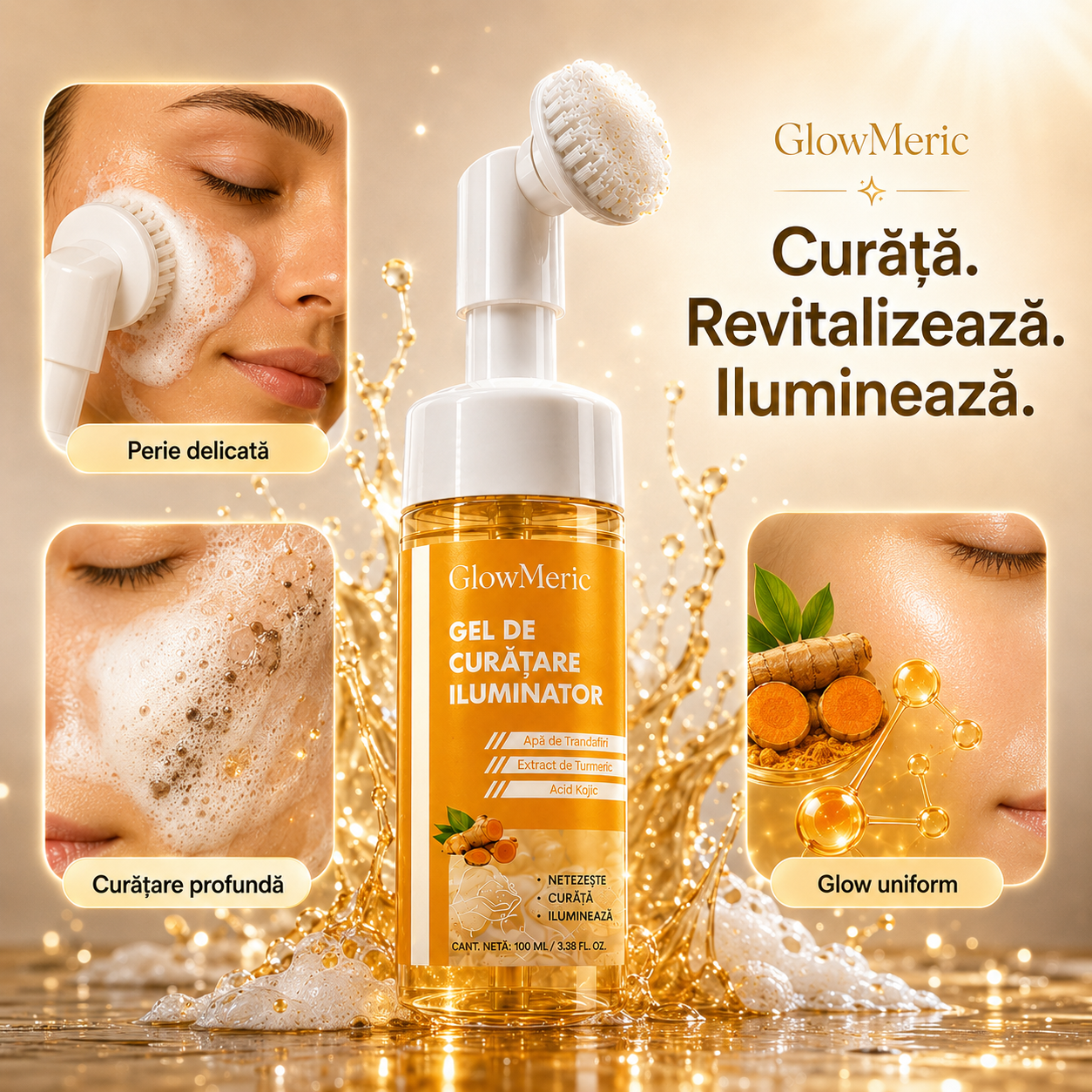 GlowMeric - Gel facial iluminator cu perie integrată